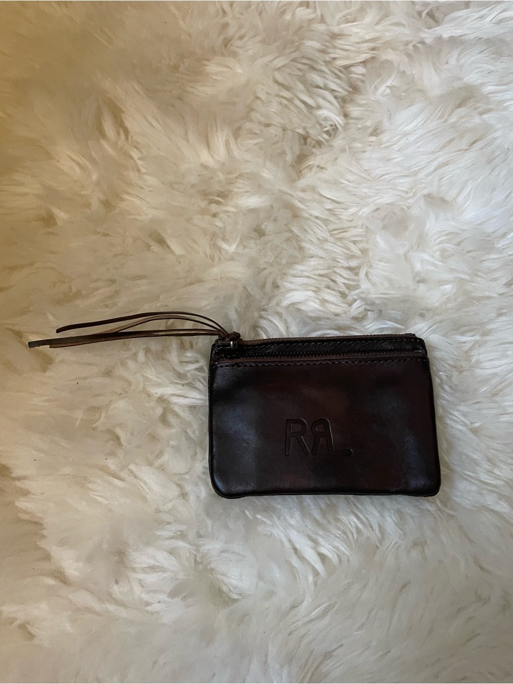 Sold out Ralph Lauren double RL RRL dark Brown leather Zip Card Wallet